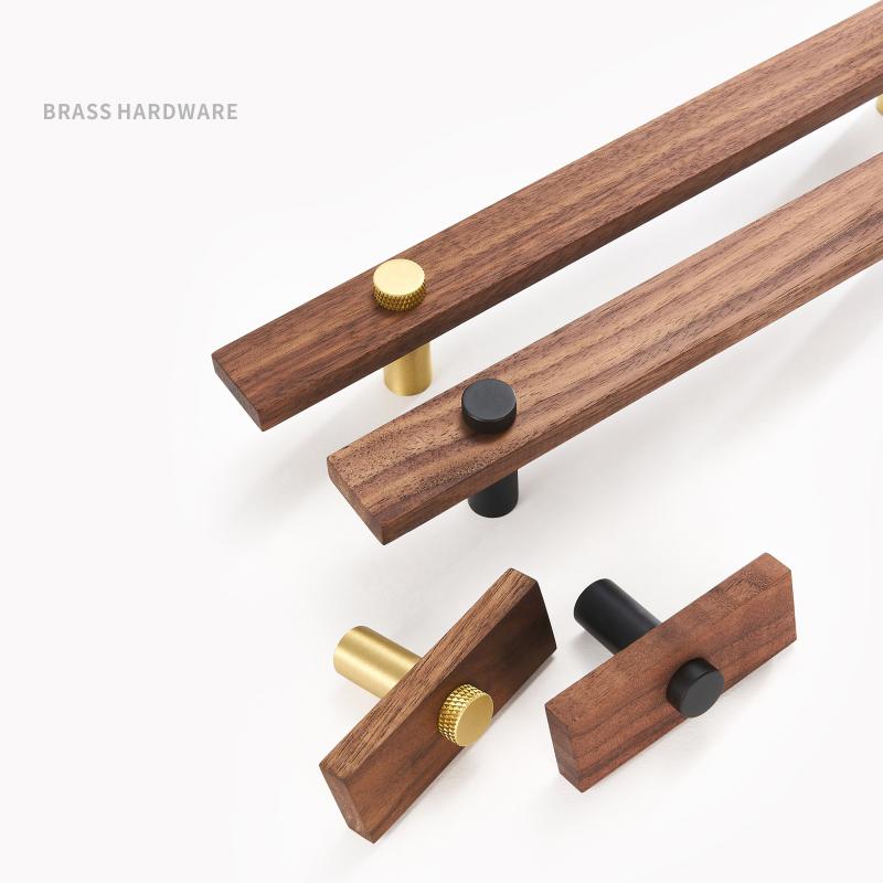 Walnut Brass Furniture Handles Long Modern Pulls Cupboard Wardrobe Dresser Shoe Box Wine Bar Drawer Cabinet Knobs