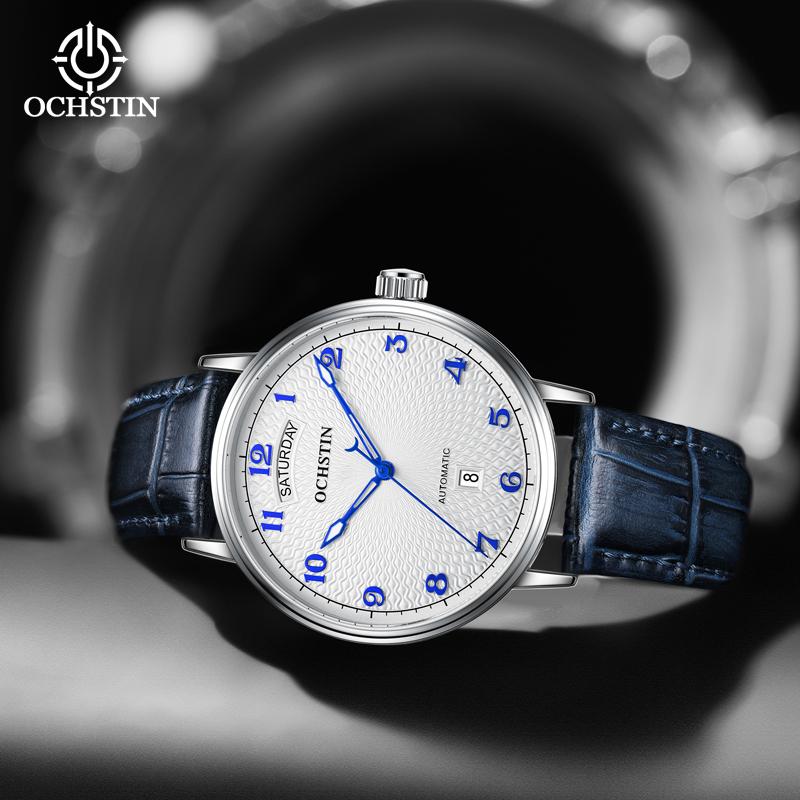 OCHSTIN Automatic Men Watch Business Self-Wind Mechanical Date Day Male Clock Elegant Leather Band Easy to Read Dress Wristwatch