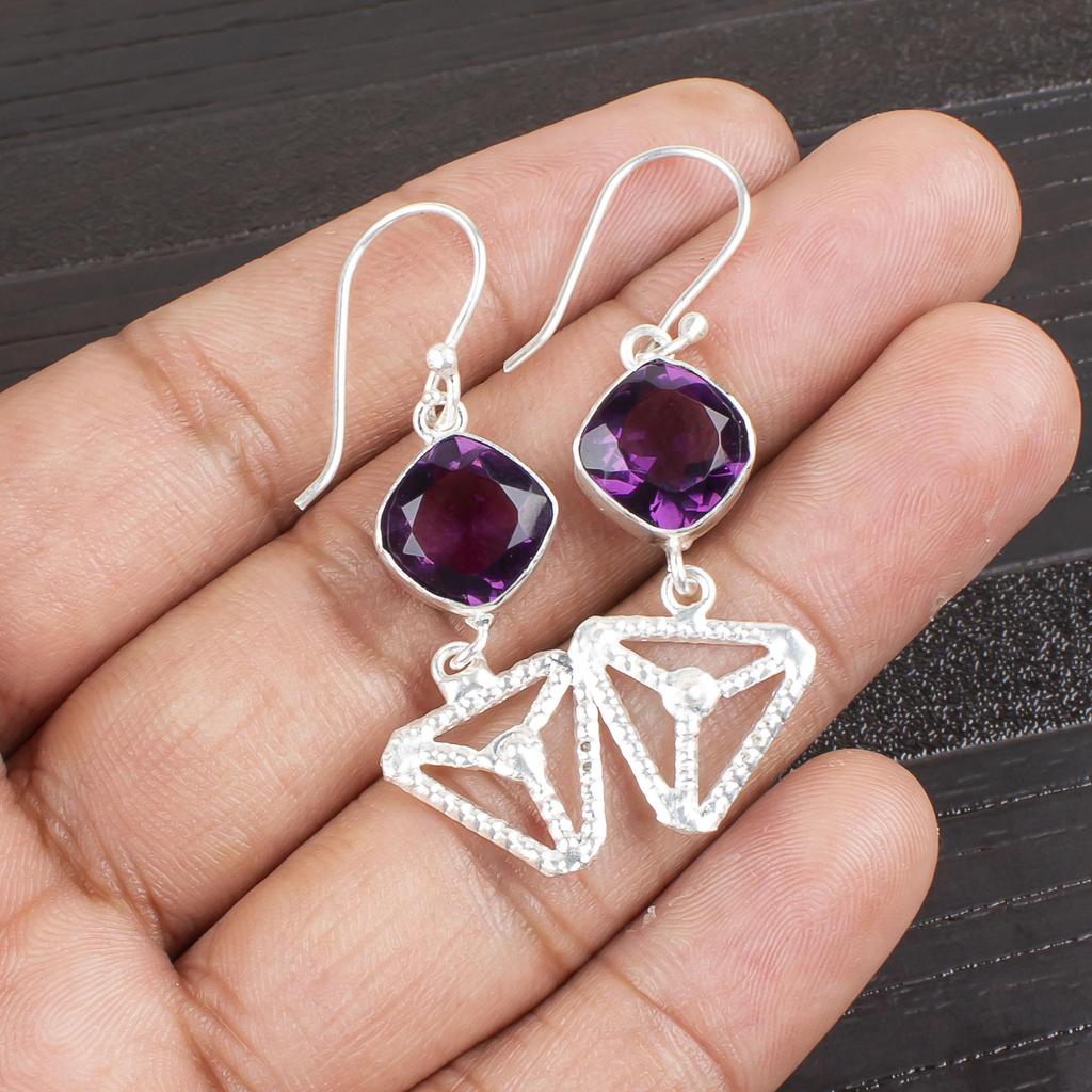 Замечательные украшения из африканского аметиста, серьги из стерлингового серебра 925 пробы, балансирующие серебряные серьги, подарок для женщин