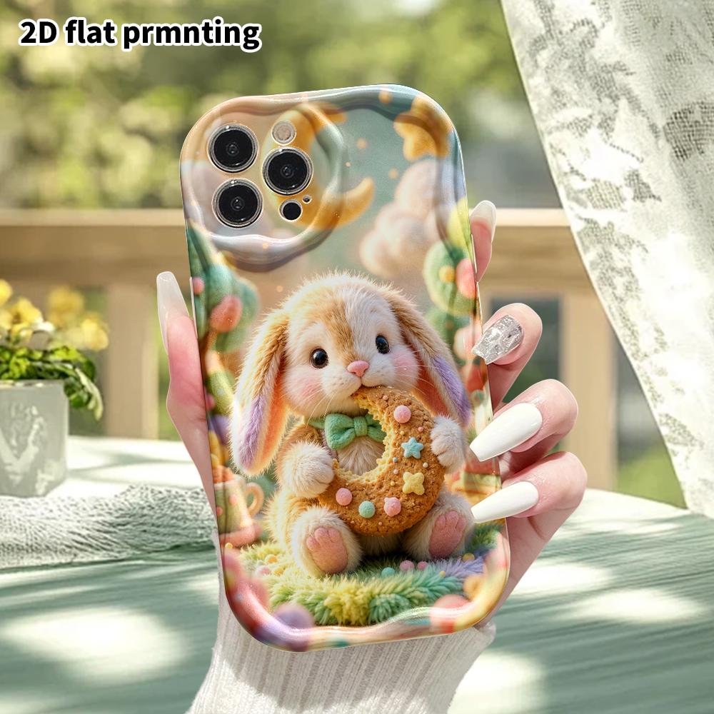 Phone Case: 2D flat design suitable for iPhone 18 17 16 15 14 13 Pro protective case, lop-eared rabbit nibbling the moon, perfect holiday gift for Chr