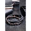 Мужской комбинированный браслет из черной натуральной кожи и гематита из натурального камня 001