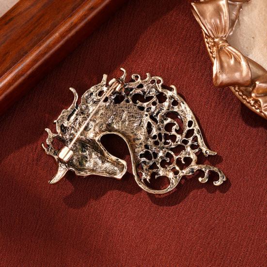 Retro Rhinestone Horse Brooch Pin Women Men Zinc Alloy Horse Head Lapel Pin Animal Sweater Dress Suit Clothing Accessories Jewelry Gift