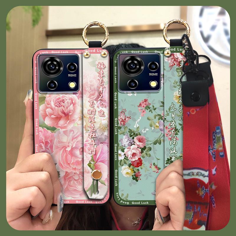Protective Soft case Phone Case For ZTE Blade V50 Vita Fashion For Mom Shockproof Wristband Elderly lady Wrist Strap