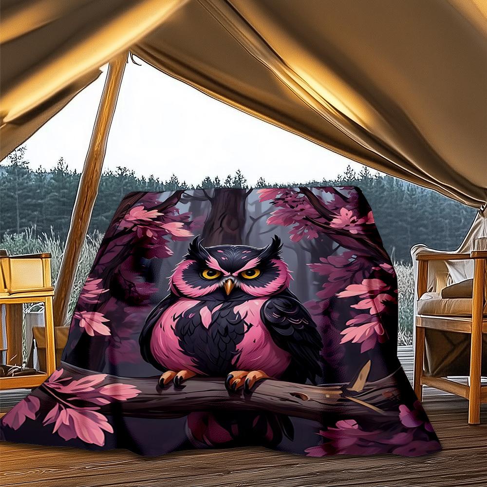 1 шт. Сова Ветвь Сакуры Плед из Полиэфирного Волокна, Легкий Фланель, Мягкий и Теплый, Для Всех Сезонов, Для Улицы, Кемпинга, Цифровая Печать