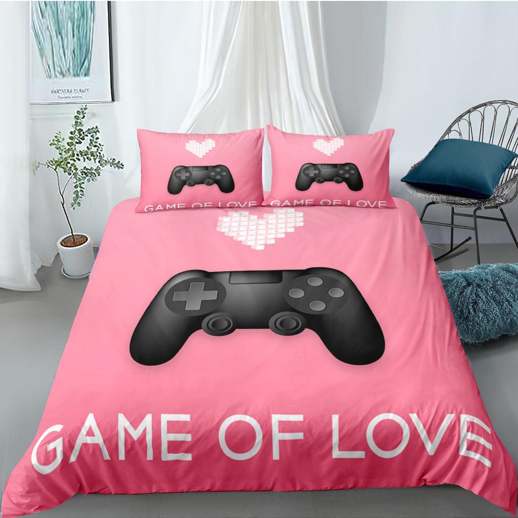 Gamer Duvet Cover Set 3D Print Boys Playroom Black Button With Controller King Queen Size For Boys Teens Polyester Bedding Set