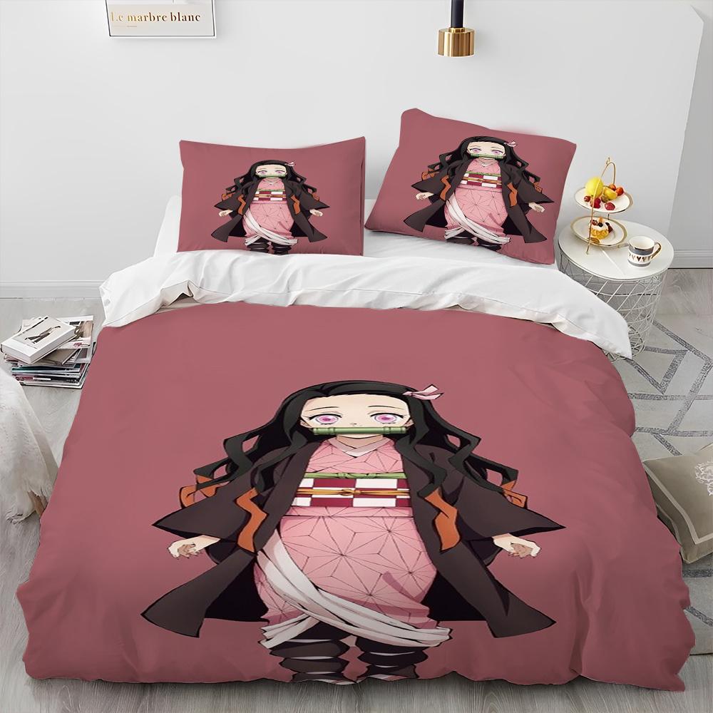 Demon Slayer Bedding Set Kamado Nezuko Duvet Cover Set Bedspread Pillowcase King Queen Full Single Size Bed Linen Kids Teen Gift