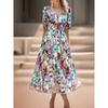 New Boho Floral Print Midi Dress Women Fashion V-Neck Short Sleeve Dresses For Women 2025 Summer Casual Holiday Long Dress
