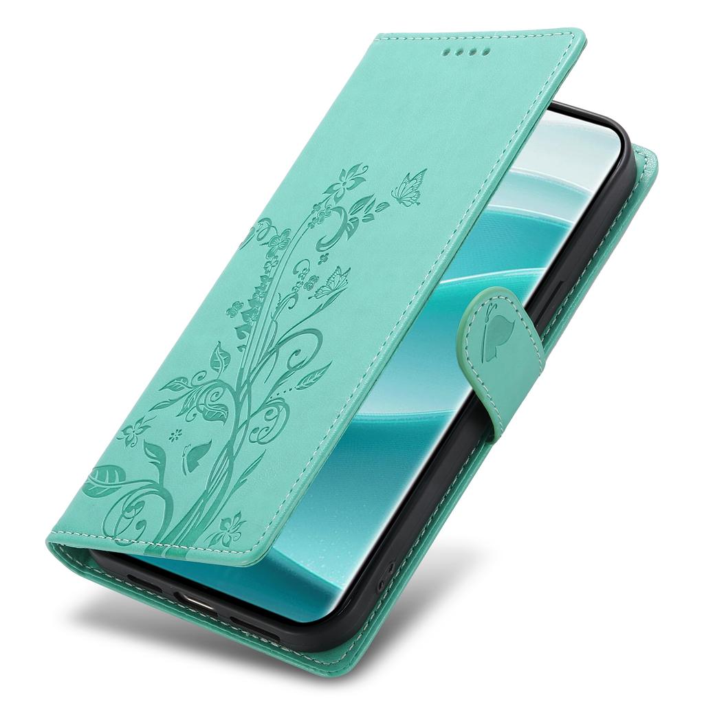 For Xiaomi Redmi Note 14 Pro 4G Wallet Case Butterfly Floral Imprint PU Leather Phone Cover with Wrist Strap