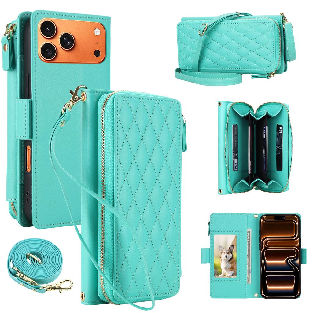 Crossbody long Lanyard Multi Cards Solt Wallet Leather Case for iPhone 17 Pro max 16 15 14 13 12 Shockproof Stand RFID Cover