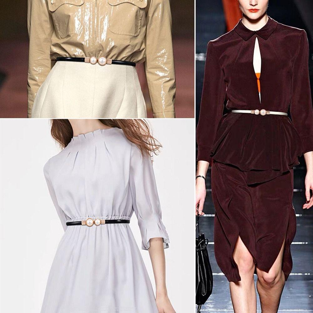 Pearl Buckle Waist Belt Thin Dress Coat Decorative Waistband Simple Skinny Waist Straps Women