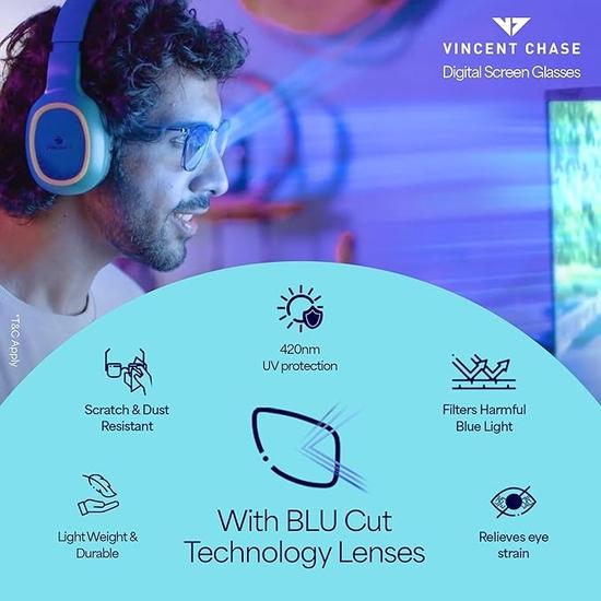 VINCENT CHASE EYEWEAR Zero Power Bluecut & Antiglare Компьютерные очки для защиты глаз | Мужчины и женщины | Средние | VC E11797