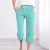 Брюки для женщин, повседневные летние свободные брюки из хлопка и льна с принтом, брюки до середины штанин с карманами