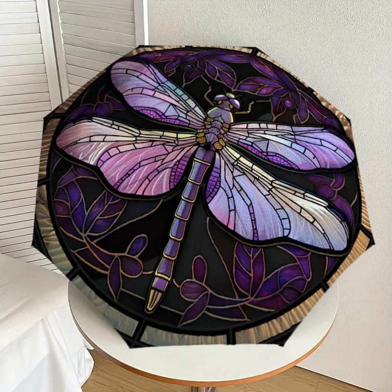 1pc Stained Glass Dragonfly Design Umbrella with Plastic Handle,Suitable for All Seasons Home Travel Outdoor UmbrellaDD746