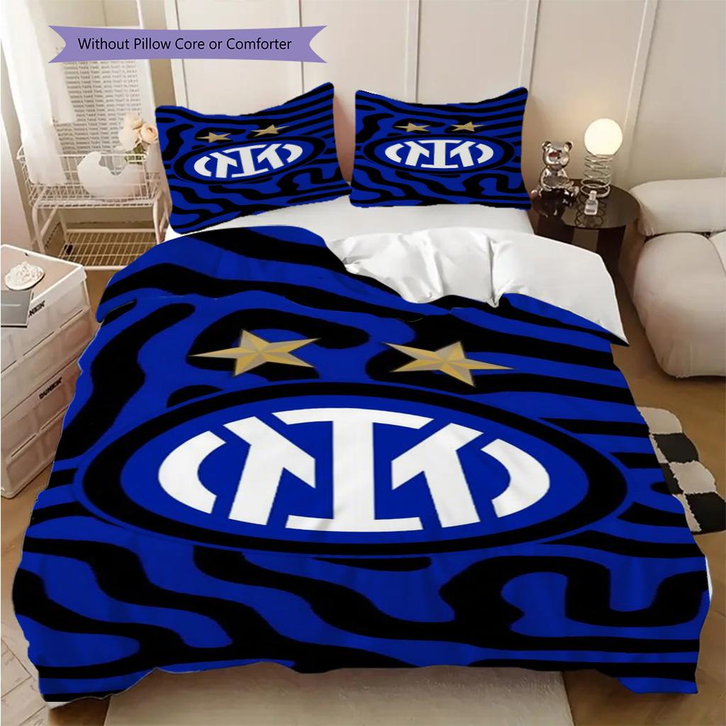 Inter Milan Emblem Bedding (1 * duvet cover + 2 * pillowcase, without core) 2D Flat Bedding set Christmas birthday gift Soft and comfortable