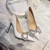 White High Heels, Thin Heels, Pointed Bows, Temperament Socialite Single Shoes, French Wedding Shoes, Women's New Autumn In 2025