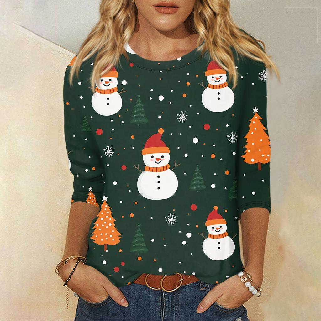 Рубашки с рукавом 3/4 для женщин, футболки с графическим принтом, блузки, повседневные базовые топы, пуловеры