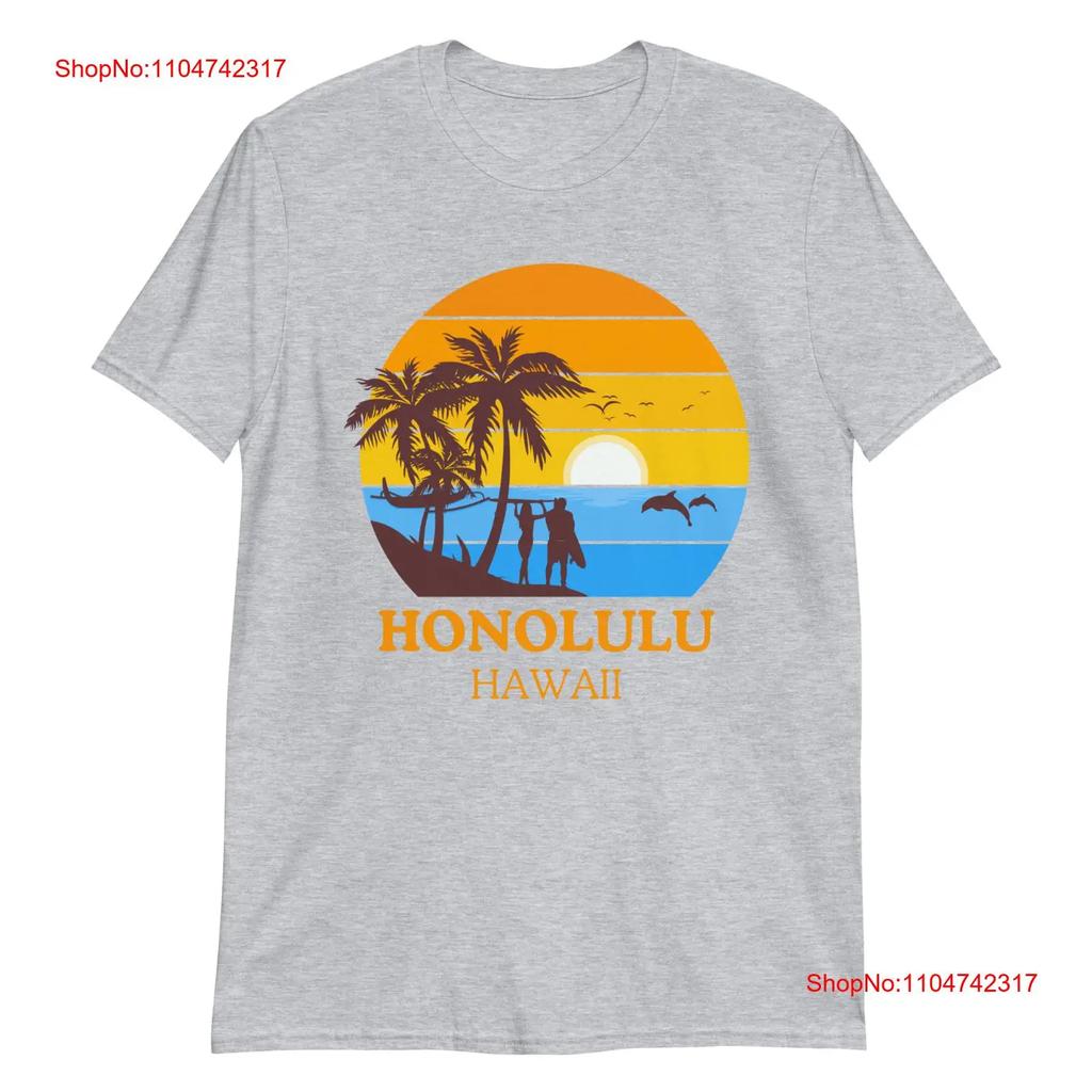 Retro Honolulu Hawaii T Shirt Tropical Sunset Design vintage Washed Stylish designer clothes streetwear graphic Stretched homme