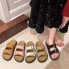 Thick-soled Cool Slippers for Women To Wear Summer New Retro Leather Buckle One-word Slippers Beach Casual Sandals