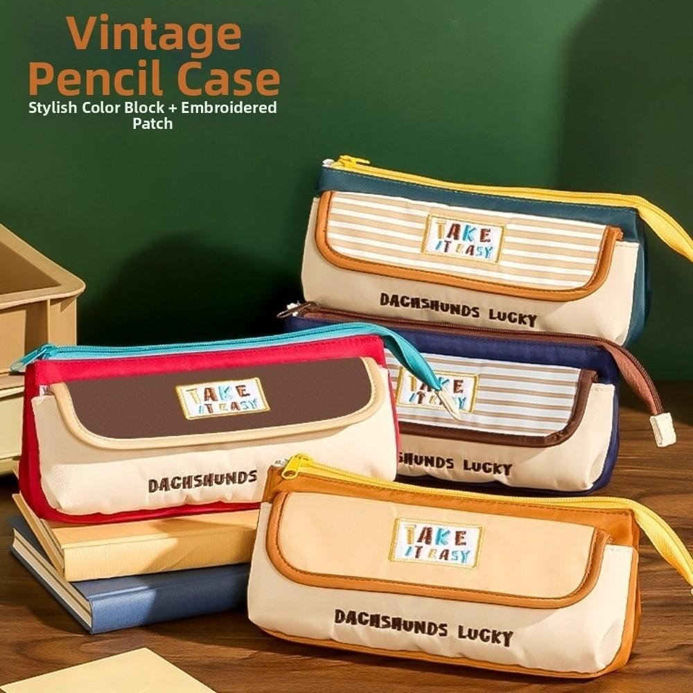Desktop Storage Embroidery Letters Pencil Case Pencil Pouch Cloth Stationery Bag Office