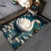 Elegant White Swan and Daisy Pattern Carpet for Living Room Decor Suitable for use as an anti-slip for living room bedroom sofas