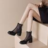 Krazing Pot Sheepskin Round Toe Summer Boots Fashion Back Zipper Air Mesh Ankle Boots