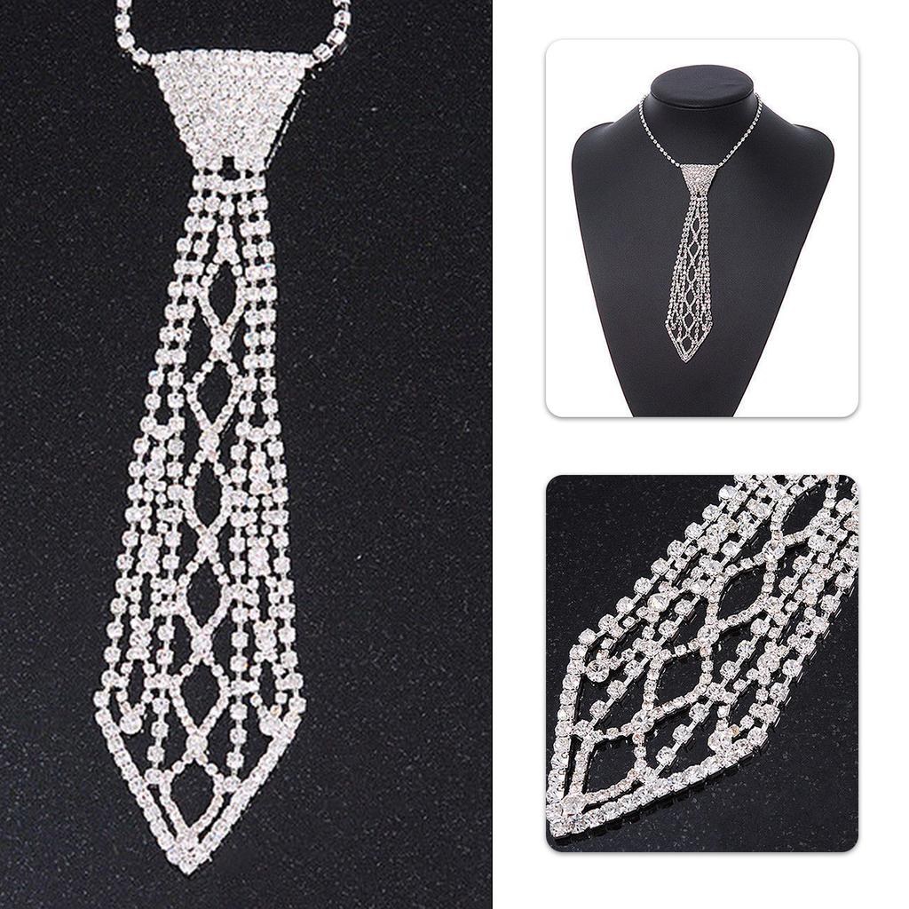 Elegant Tie Necklace with Sparkling Rhinestones for Formal Occasion Uniform Tie Punk Jeweled Chain Tie