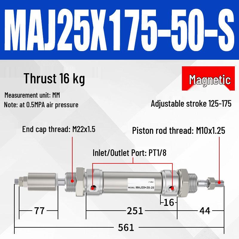 Adjustable Stroke Mini Stainless Steel Pneumatic Cylinder (maj16/20/25/32/40X100-25-50sca)