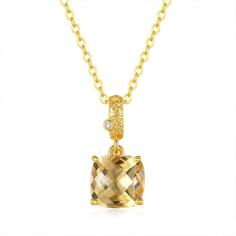 Women's S925 Pure Silver Necklace, Ice-Cut Natural Crystal, Premium Gemstone Series, Princess Square Pendant