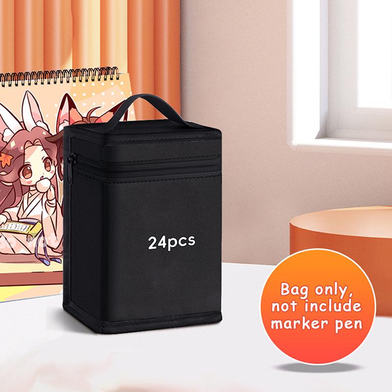 Markers Pen Black Storage Bag Massive Large Capacity Zipper Canvas Pencil Bag Watercolor Pen Stationery Bag Portable