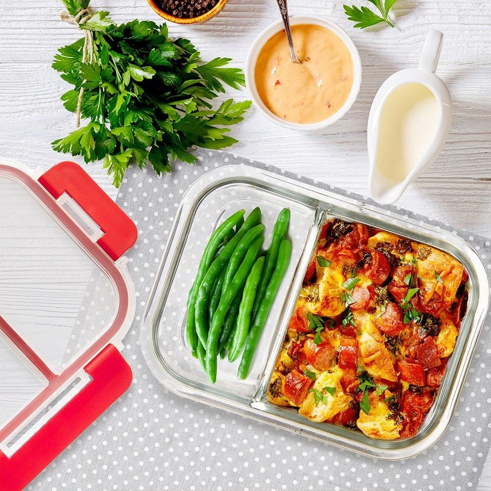 Pojemnik Dzielony Kuchenny Szklany na Żywność z Uszczelką Lunchbox 550 ml