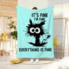 Cartoon Cat It's Fine Throw Lightweight 240g Flannel Blanket Soft Skin-friendly for Summer Cooling