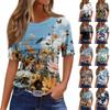 Женская плиссированная футболка с круглым вырезом и цветочным принтом, короткий рукав, топ с разрезом по низу