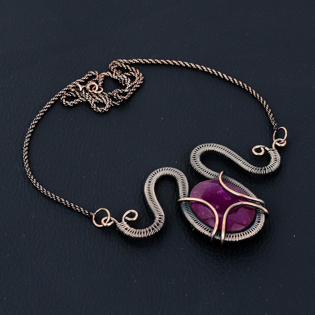 Лабораторный рубиновый драгоценный камень из чистой медной проволоки, обернутый вручную, ожерелье, ювелирные изделия