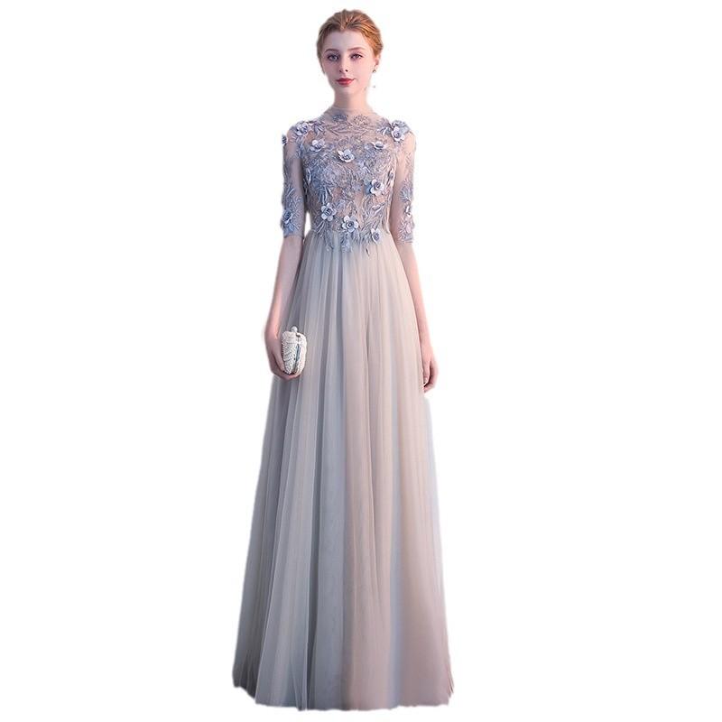 Grey evening dress 1011 new host banquet slim sexy long performance graduation dress dress spring