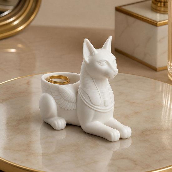 Nostalgie Egyptian Cat Statue, 3D Printed Bastet Figurine with Storage, Mythical Creature Desk Organizer for Home Office, Collectible Gift