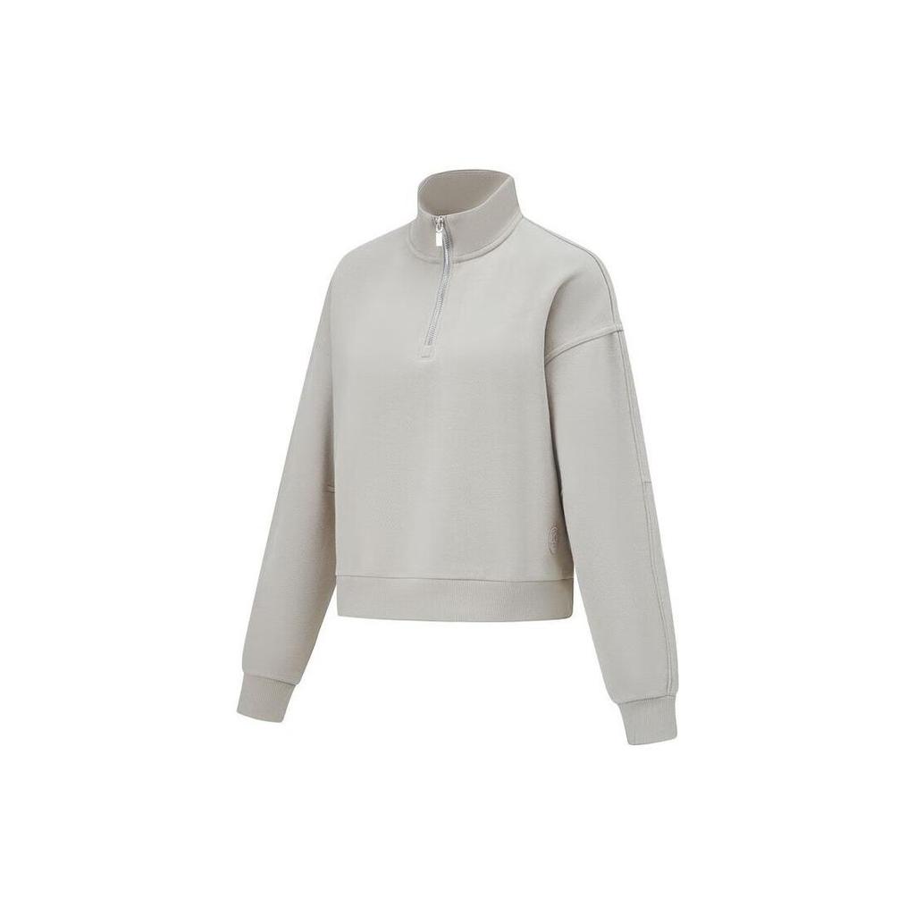 Li Ning Plain Stand Collar Sports Pullover Sweatshirt Women Sweatshirt Stone-Grey AWDT786-3