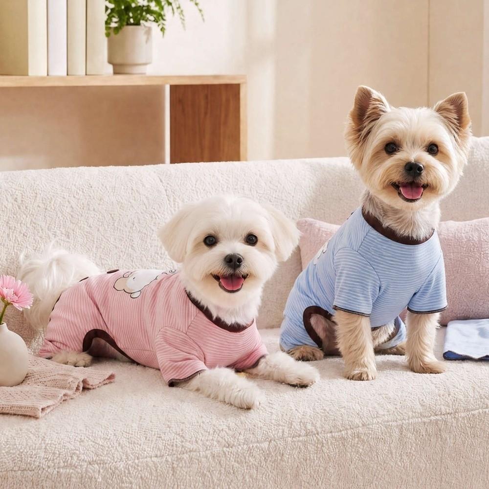 Soft Warm Four-Leg Dog Clothes Thermal Fleece Striped Puppy Pajamas for Autumn Winter