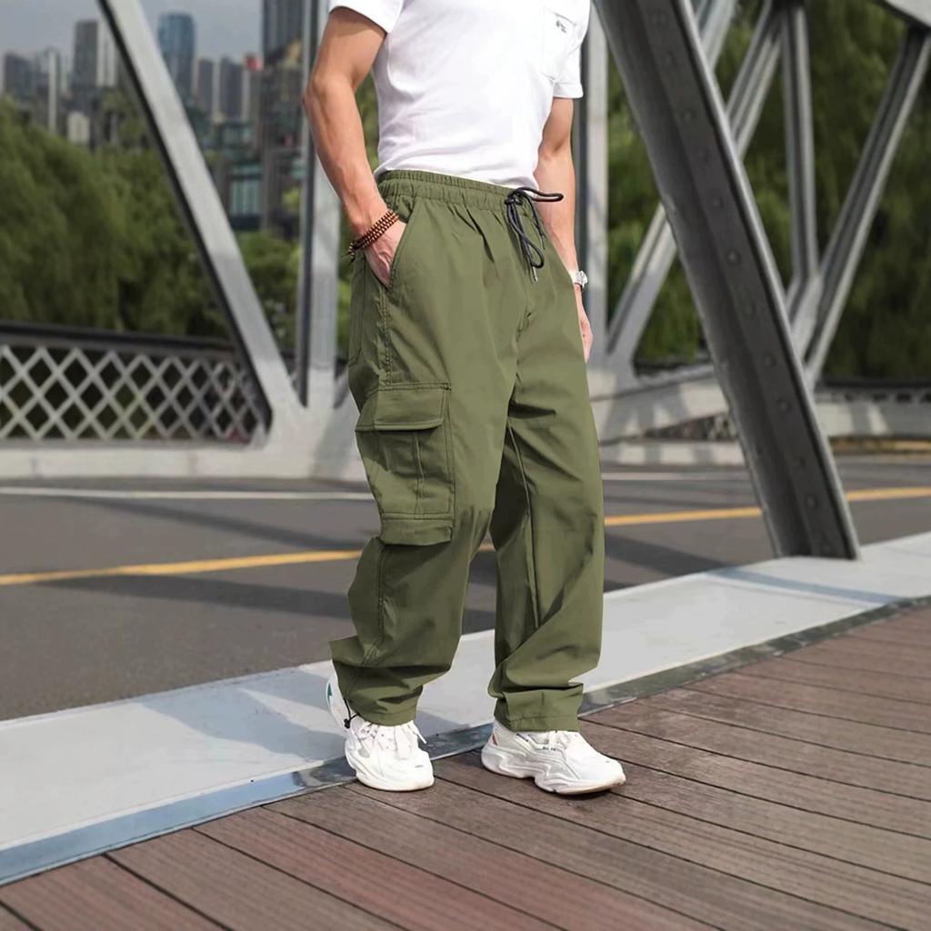 Мужские летние утилитарные брюки с множеством карманов для поездок на работу на открытом воздухе, на шнурке, с эластичным поясом, износостойкие, прямые, тактические, повседневные