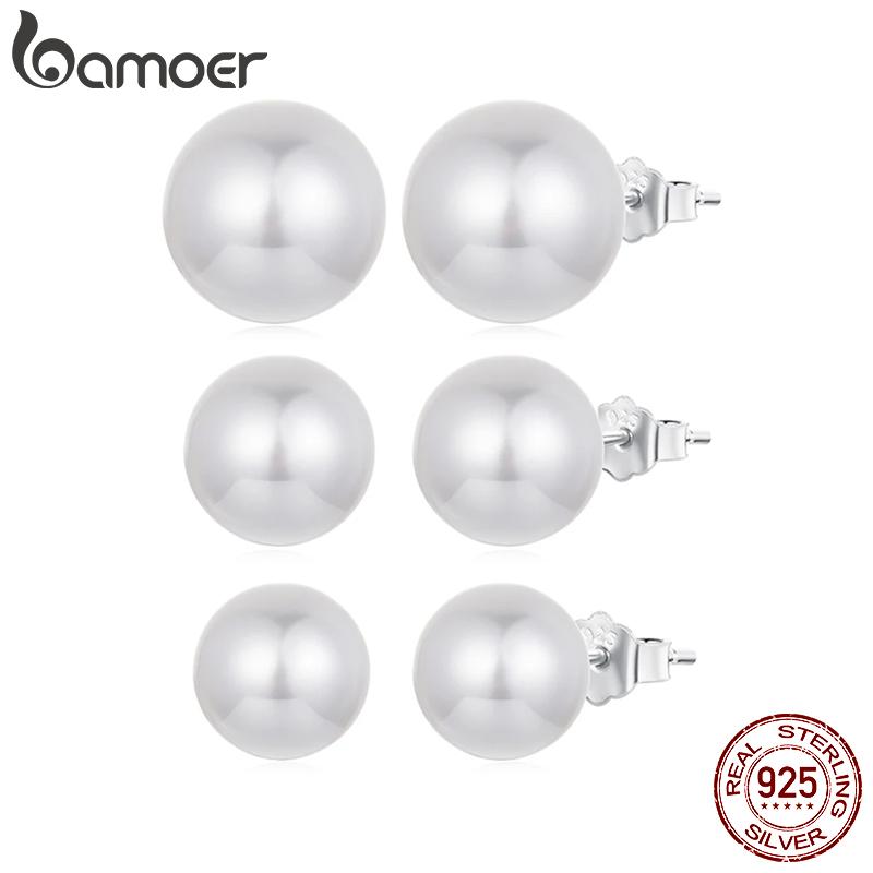 BAMOER 925 Sterling Silver Faux Pearl Earrings Studs Hypoallergenic Earrings Lightweight Bridal Wedding Jewelry for Women
