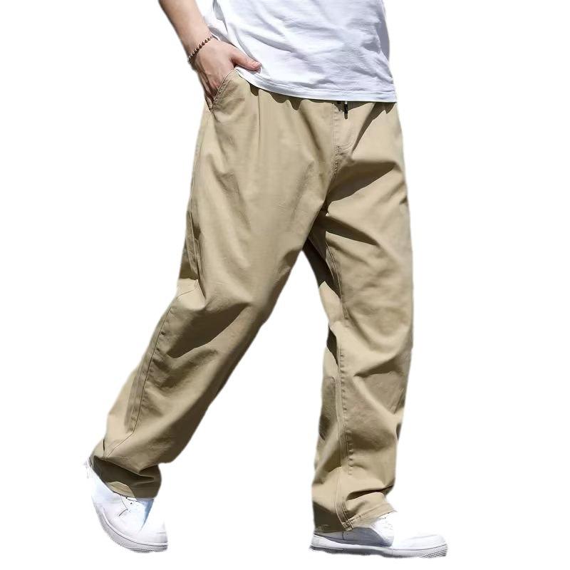 Casual Men's Spring and Autumn Loose Straight Solid Colour Elastic Trousers Plus Size