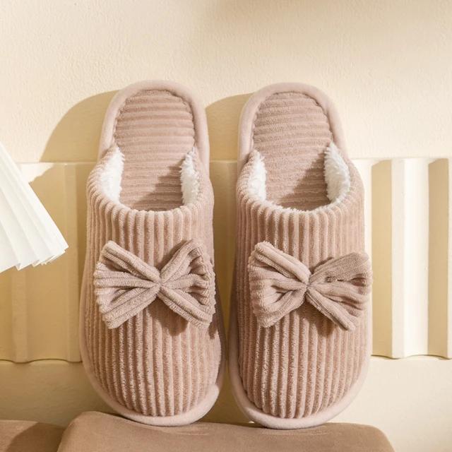 Fashion Fashion Women's Bow Slippers Fall/Winter Indoor Bedroom Floor Lightweight and Comfortable&Soft Warm Slippers for Home