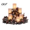 Holiday Gift for Her Christmas LED Candle Centerpiece with Artificial Cedar Pine Cones And Red Berries, Mantel Decorations Flameless Winter