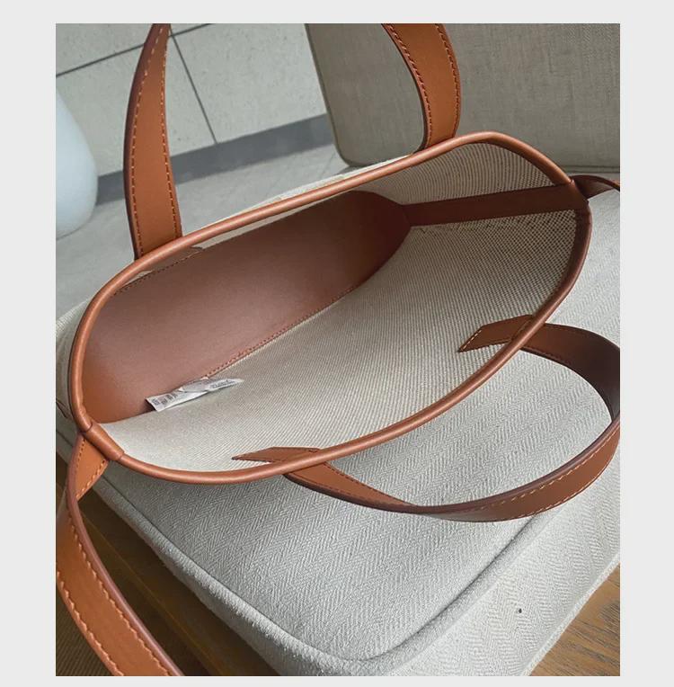 Большая вместительная сумка-тоут из холста и натуральной кожи - женская сумка из твила для ношения в руке и через плечо