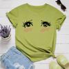 Милые глаза с застенчивым лицом Принт Женская футболка с коротким рукавом O-образным вырезом Свободная женская футболка Женская футболка Топы Одежда Camisetas Mujer