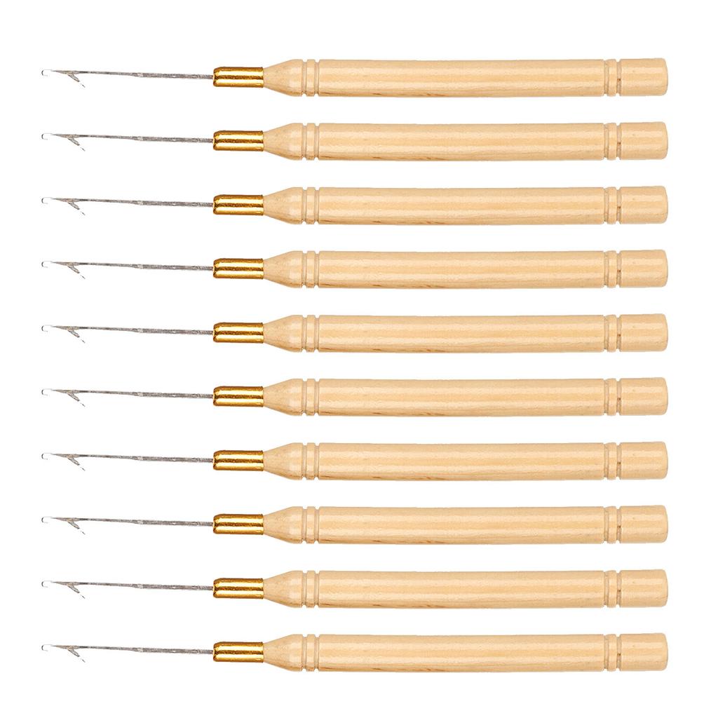 10pcs Hook Needle Wooden Handle Hair Extension Hook Needle Wig Tools
