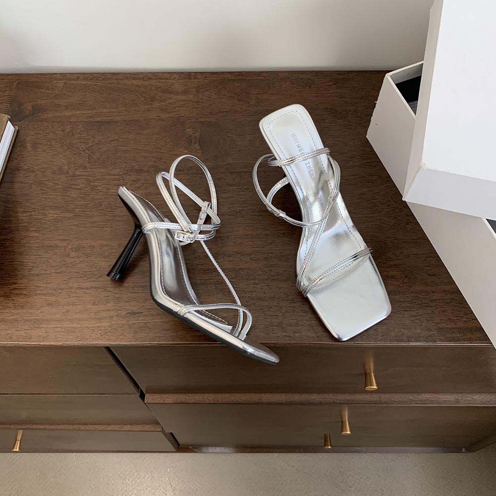 Модные женские босоножки с открытым носком летние туфли на тонком высоком каблуке черные золотые серебряные бежевые летние сексуальные босоножки женские 39