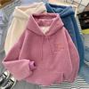 Lamb Fleece Hoodie for Women, Korean Version, Trendy Student, Loose and Lazy Style, Autumn and Winter with Thick Fleece and Hooded Top, Jacket