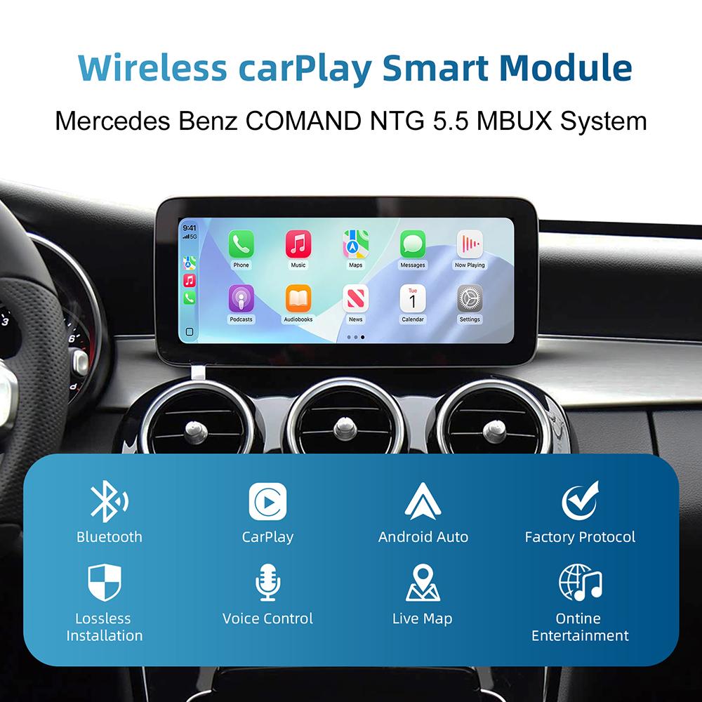 Беспроводной комплект для модернизации CarPlay Android Auto, декодер, интерфейс CarPlay для системы Mercedes Benz NTG 5.5 COMAND 2017-2019