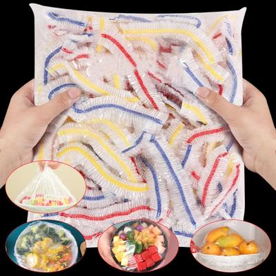 300 шт одноразовых пластиковых крышек для еды, цветная эластичная пленка, крышки для еды, сохраняющие свежесть, крышки для тарелок, кухонные упаковочные пакеты, сумка для хранения