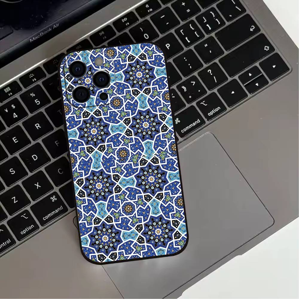 Арт-плитка Марокканский узор Чехол для телефона Для iPhone 17,16,15,14,13,12,11 Plus,Pro Max,XS,Мягкий силиконовый Черный чехол